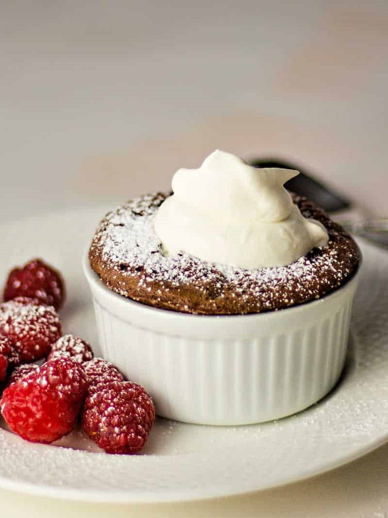 Choco souflee with powdered sugar